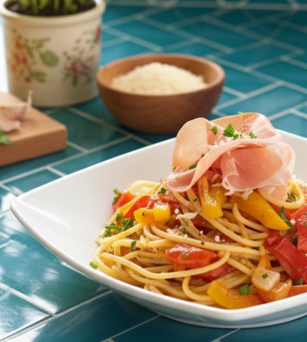 Peperonata con jamón serrano