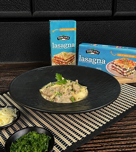 Lasaña estilo stroganoff